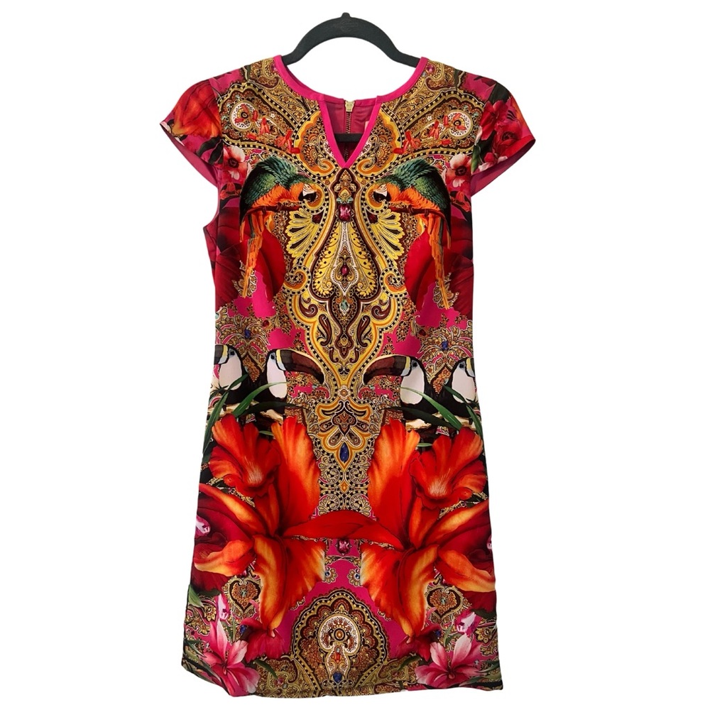 Ted Baker London Paisley Toucan Printed Shift Dress Size 0
